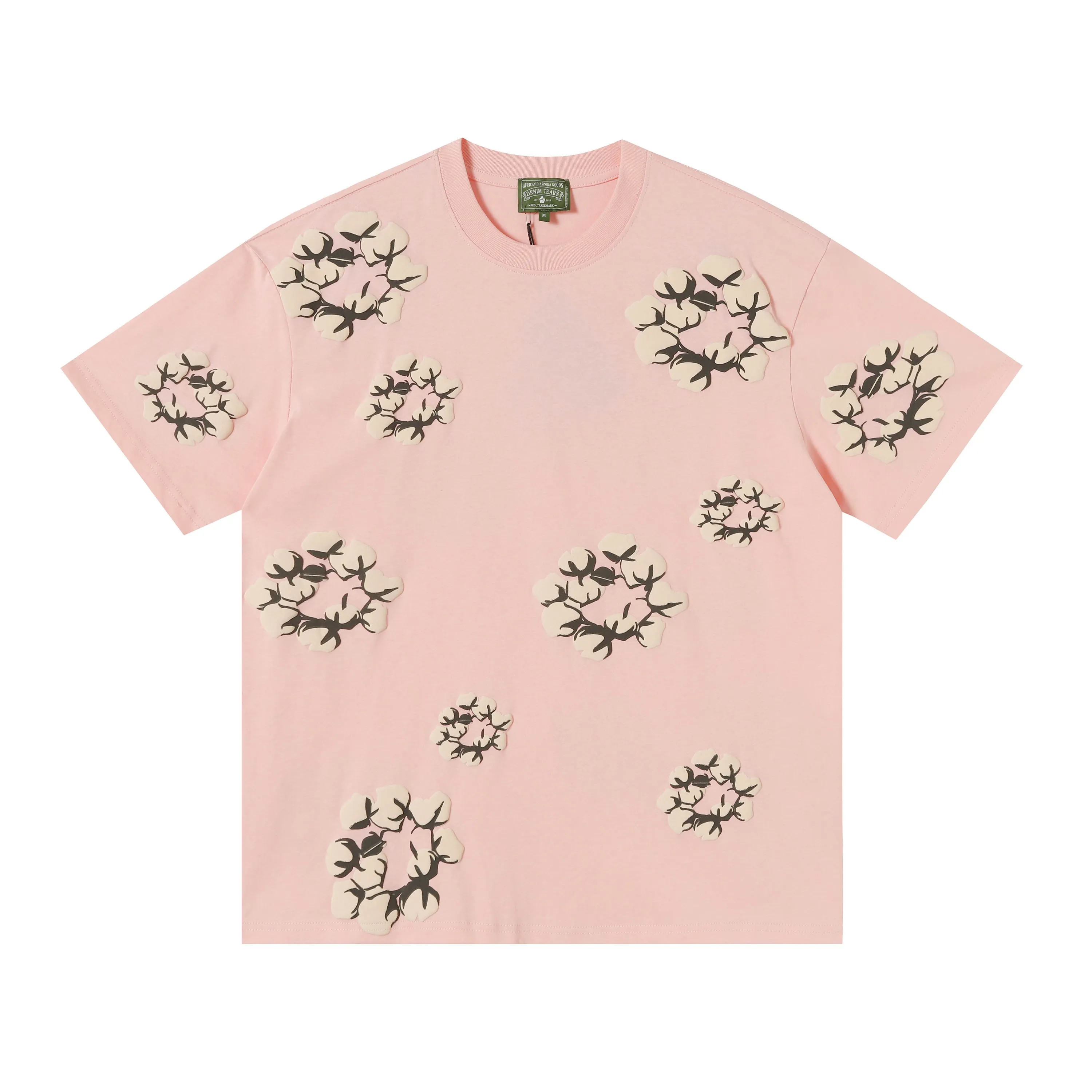 8201# 8 color set DENIM TEARS Kapok European and American fashion brand high quality foam flocking printed short sleeves Color Black Yellow Green Yellow Gray Royal Blue Pink Peacock Blue Size S-XL